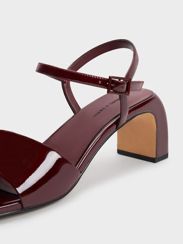 Patent Ankle-Strap Heeled Sandals, Burgundy, hi-res