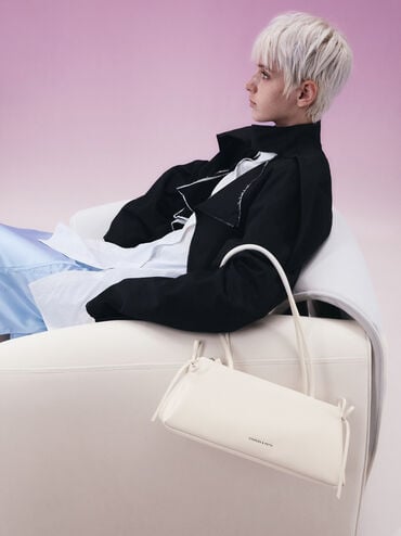 Hazel Bow Elongated Trapeze Shoulder Bag, Meringue White, hi-res