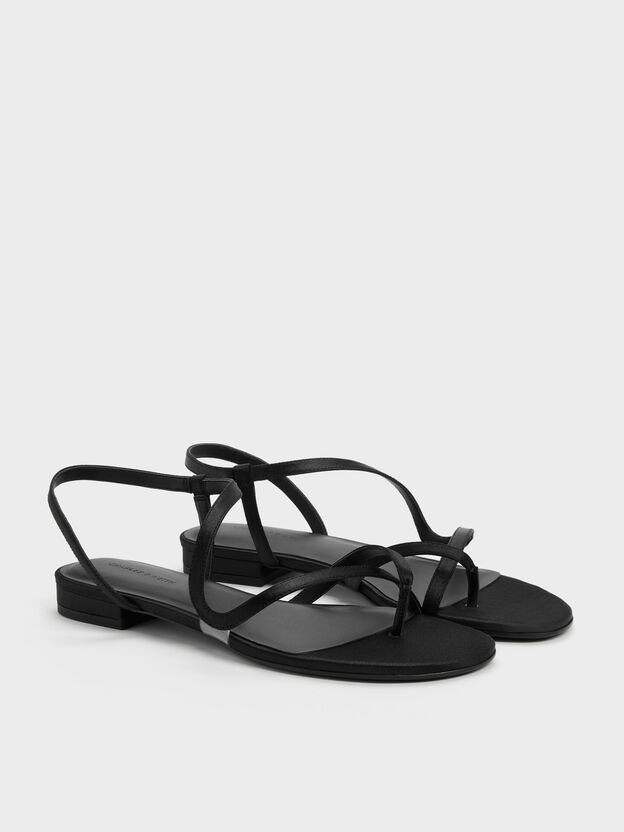 Arden Satin Wavy Toe-Ring Sandals, Black Textured, hi-res
