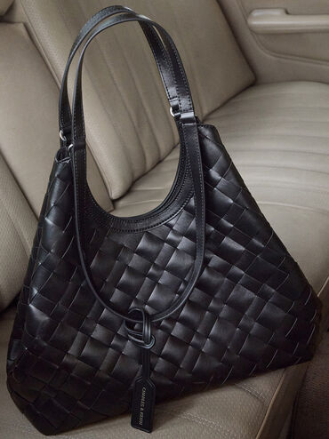 Ivette Woven Tote Bag, Noir, hi-res