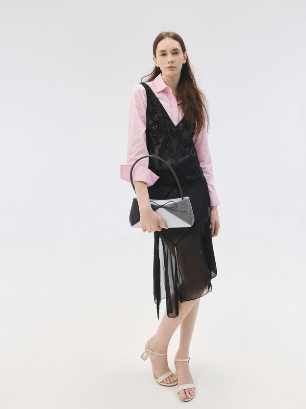 Hazel Striped Bow Panelled Shoulder Bag, Grey, hi-res