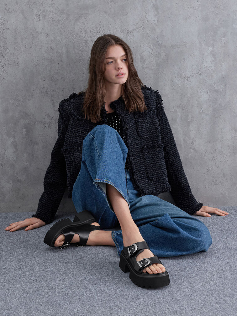 Nadine Slingback Platform Sandals, Black, hi-res