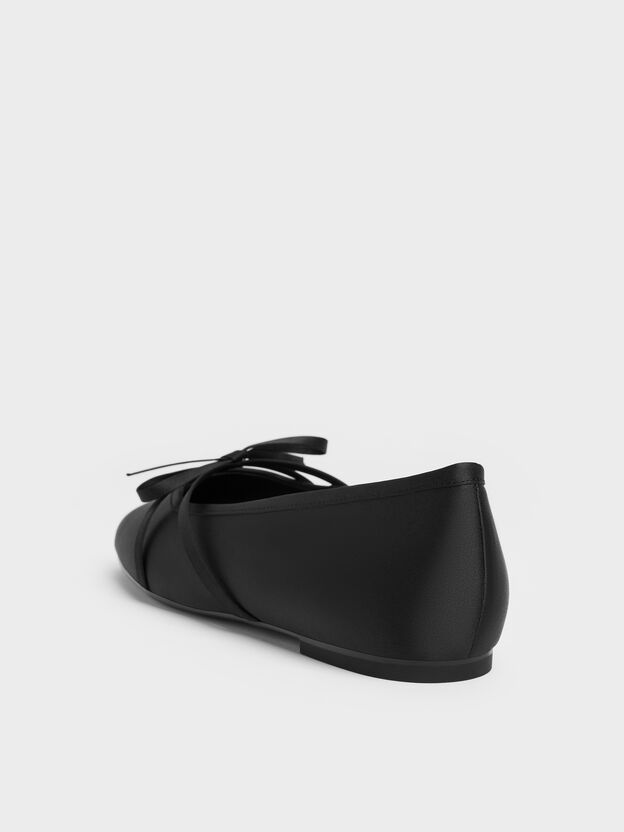Satin Bow Ballet Flats, Black Textured, hi-res