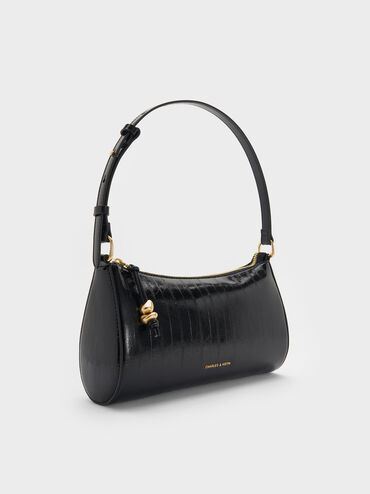 Augustine Eel-Effect Sculptural-Detail Shoulder Bag, Black, hi-res