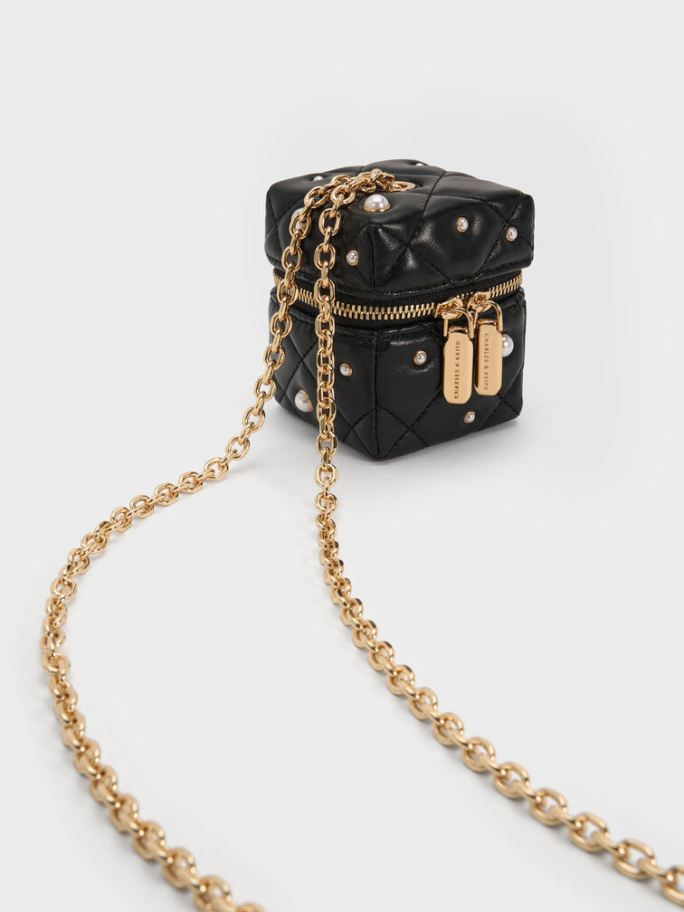 Janie Quilted Pearl Micro Bag, Black, hi-res