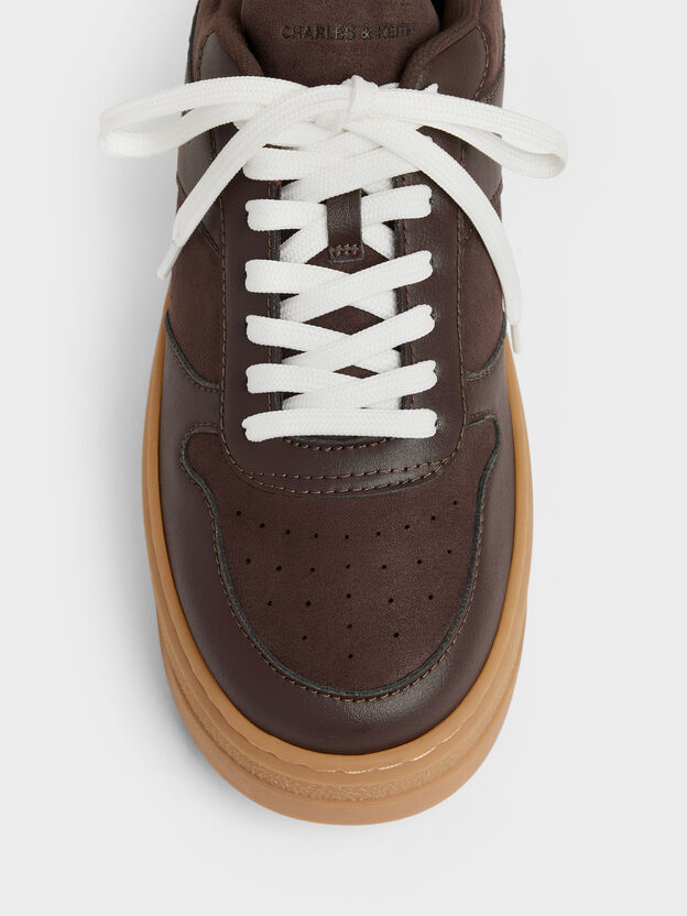 Faux Suede Platform Sneakers, Dark Brown Textured, hi-res