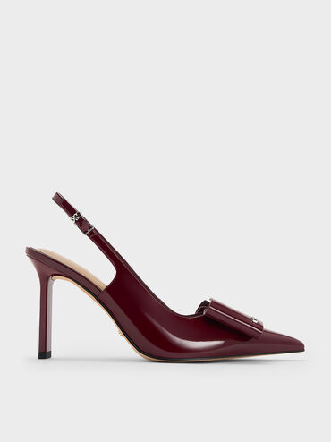 Lu Patent Leather Bow Blade-Heel Slingback Pumps, Burgundy, hi-res