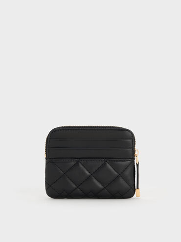 Duo Quilted Card Holder, Black, hi-res