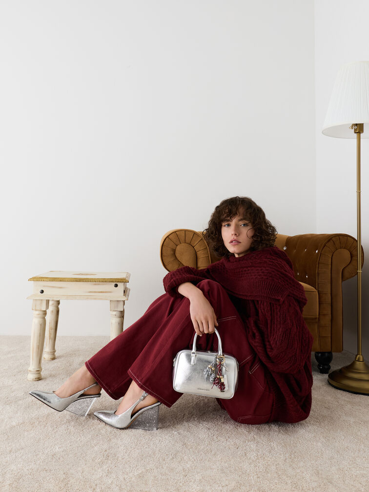 Knotted-Flower Charm, Grey, hi-res