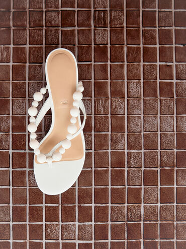 Leather Beaded Thong Kitten Heels, Chalk, hi-res