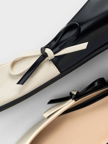 Two-Tone Bow Pointed-Toe Flats, Chalk, hi-res