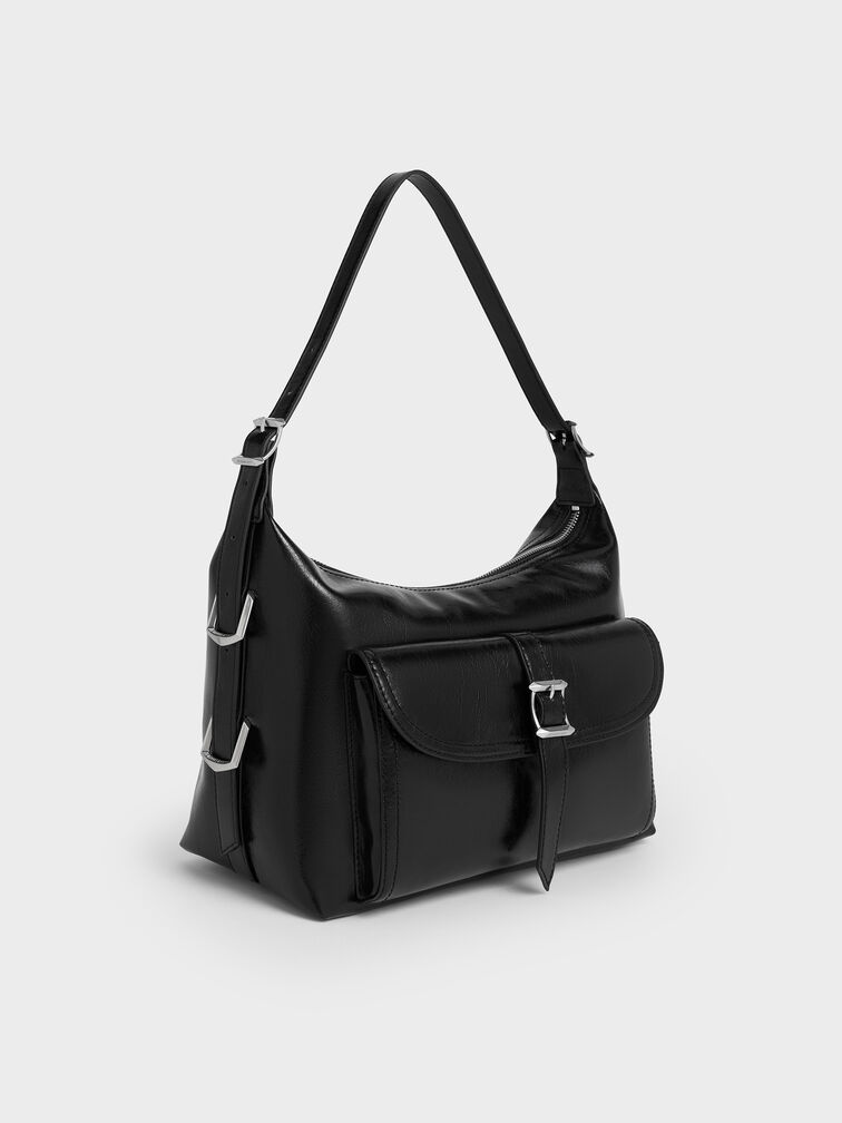 Bryna Belted Hobo Bag, Noir, hi-res