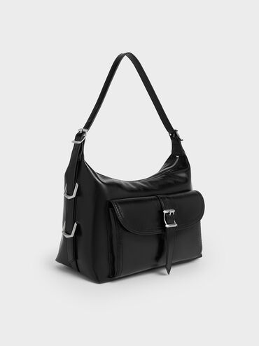 Bryna Belted Hobo Bag, Noir, hi-res