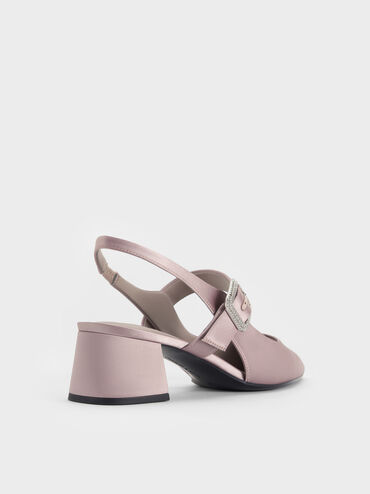 Satin Crystal-Buckle Block-Heel Slingback Pumps, Mauve, hi-res