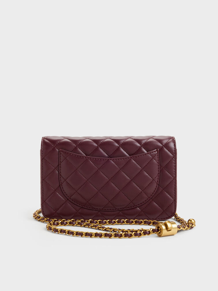 Cressida Quilted Push-Lock Clutch, Wineberry Red, hi-res