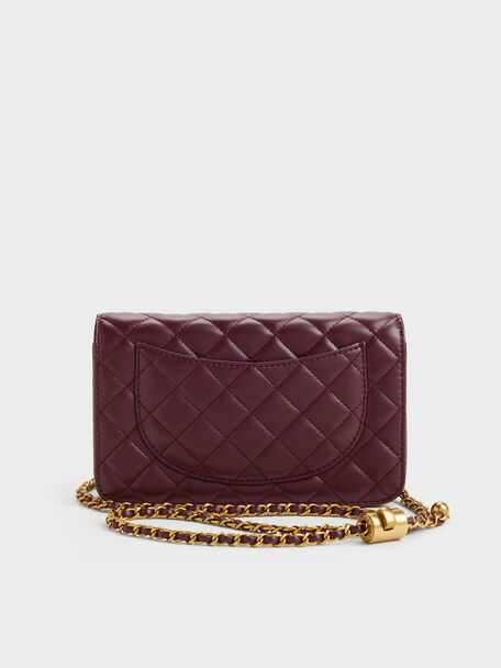 Cressida Quilted Push-Lock Clutch, Wineberry Red, hi-res