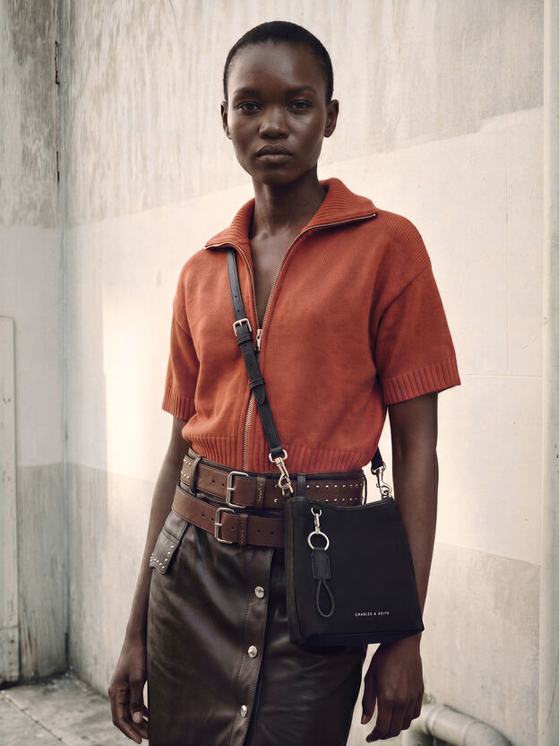 Levy Nylon Bucket Bag, Noir, hi-res