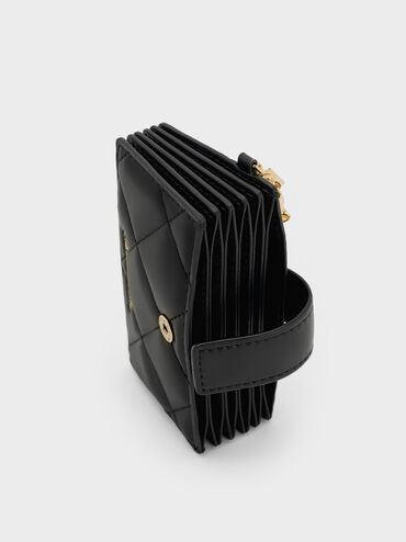 Arrietty Quilted Bow-Heart Charm Belted Card Holder, Black, hi-res