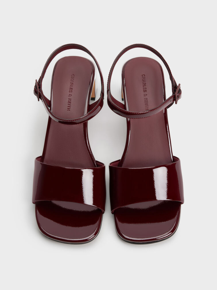 Patent Ankle-Strap Heeled Sandals, Burgundy, hi-res