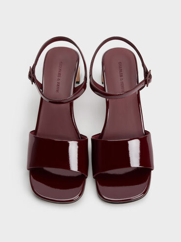 Patent Ankle-Strap Heeled Sandals, Burgundy, hi-res