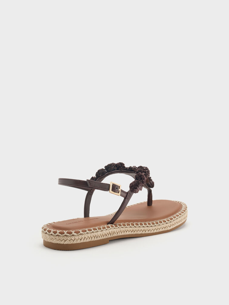 Flower Espadrille Thong Sandals, Dark Brown, hi-res