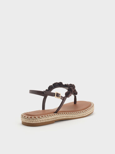 Flower Espadrille Thong Sandals, Dark Brown, hi-res