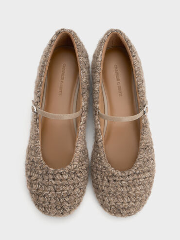 Crochet Mary Jane Flats, Taupe, hi-res