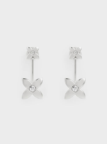 Felicity Flower-Motif Crystal Stud Jacket Earrings, Silver, hi-res