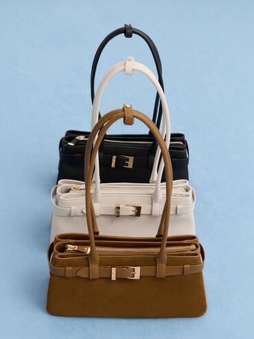 Jody Genuine Suede Belted Shoulder Bag, Ember Brown, hi-res