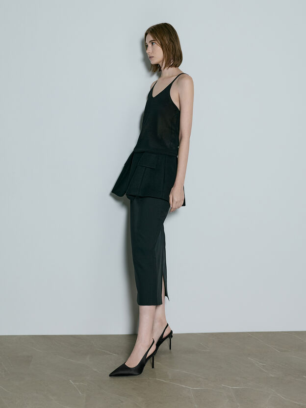 Satin Crystal Ball-Heel Slingback Pumps, Black Textured, hi-res
