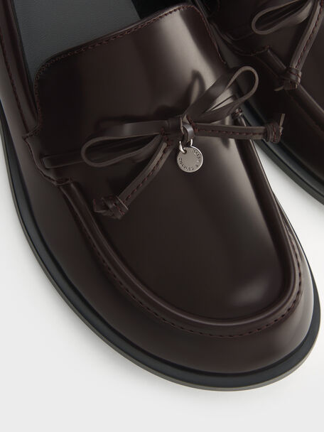 Circle-Charm Bow Loafers, Burgundy, hi-res