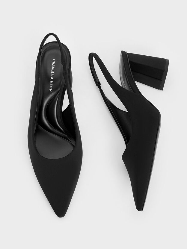 Teagan Elastane Pointed Slingback Pumps, Black, hi-res