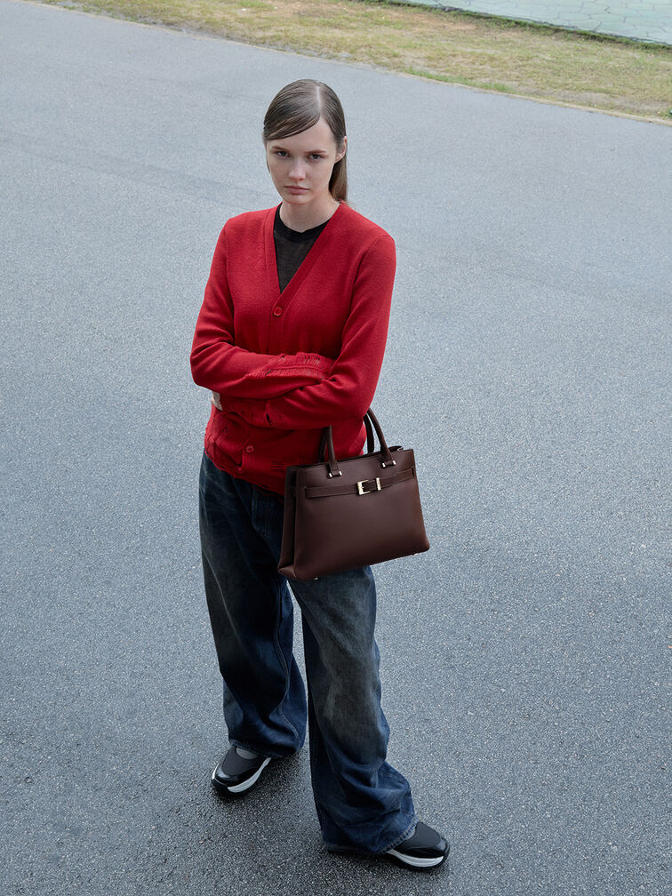 Voyager Leather Belted Trapeze Tote Bag, Dark Brown Voyager Leather Belted Trapeze Tote Bag, Dark Brown, hi-res