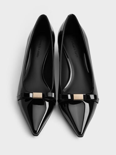 Dorian Patent Bow Pointed-Toe Block-Heel Pumps, Black Patent, hi-res