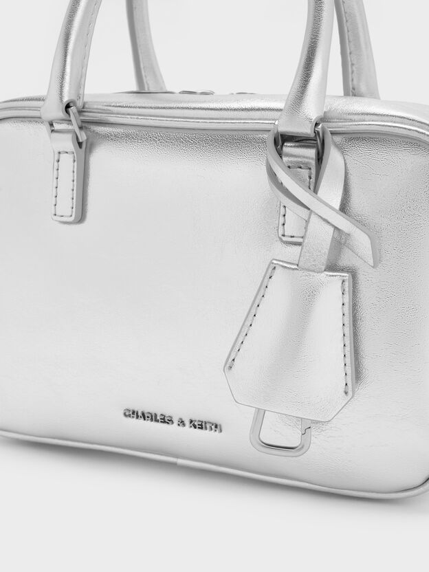 Mini Sianna Metallic Bowling Bag, Silver, hi-res