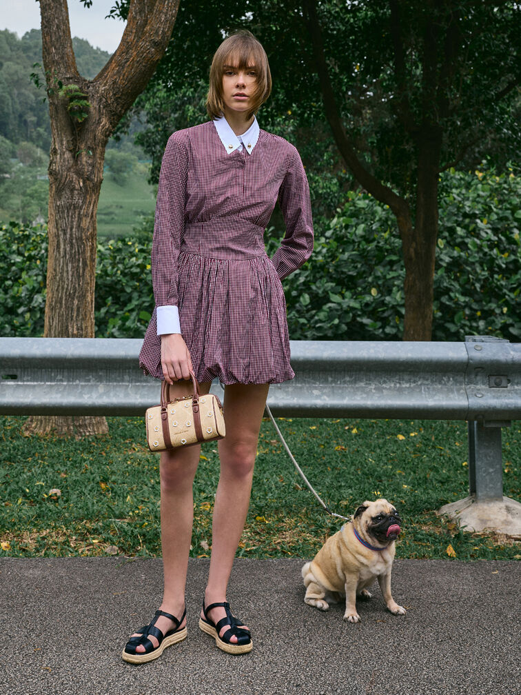 Philomena Raffia Flower Bowling Bag, Beige, hi-res