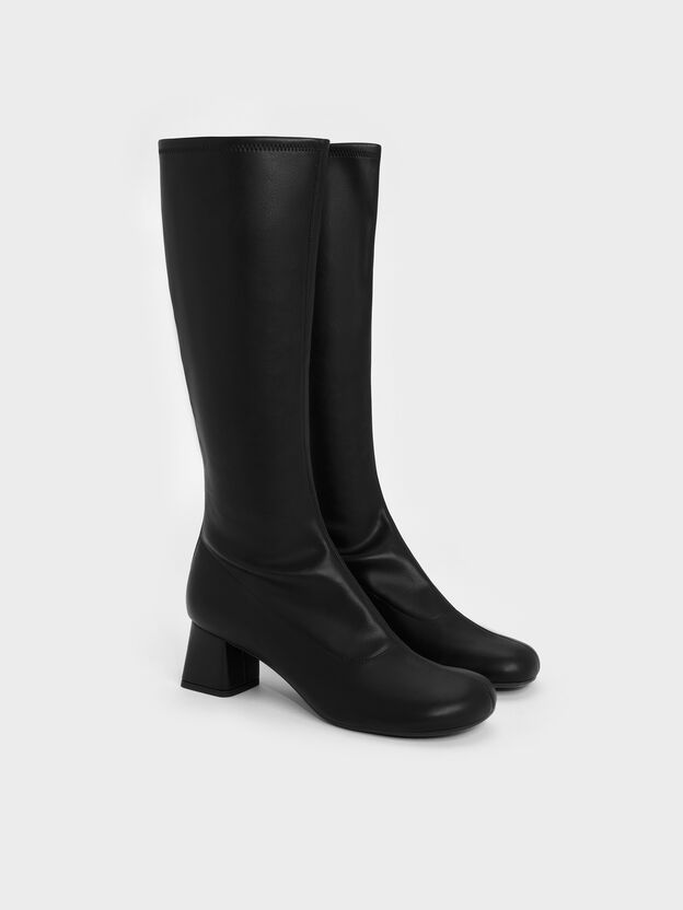 Block-Heel Knee-High Boots, Black, hi-res