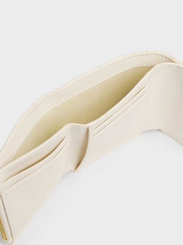 Arrietty Quilted Curved-Flap Wallet, Cream, hi-res