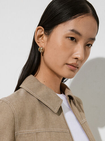 Aine Crystal Sculptural Hoop Earrings, Gold, hi-res