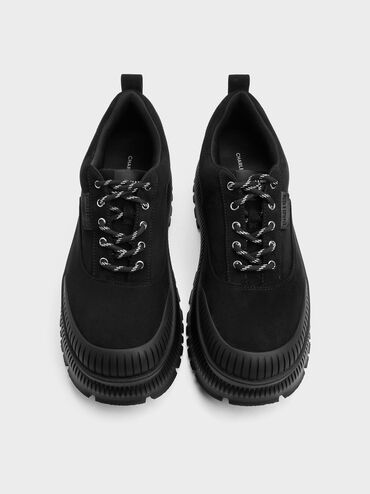 Darra Faux Suede Ridged-Sole Platform Sneakers, Black Textured, hi-res