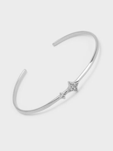 Everest Crystal Star Bangle, Silver, hi-res