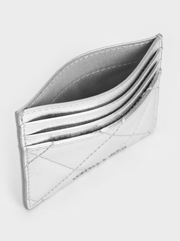 Janie Metallic Quilted Card Holder, Silver, hi-res
