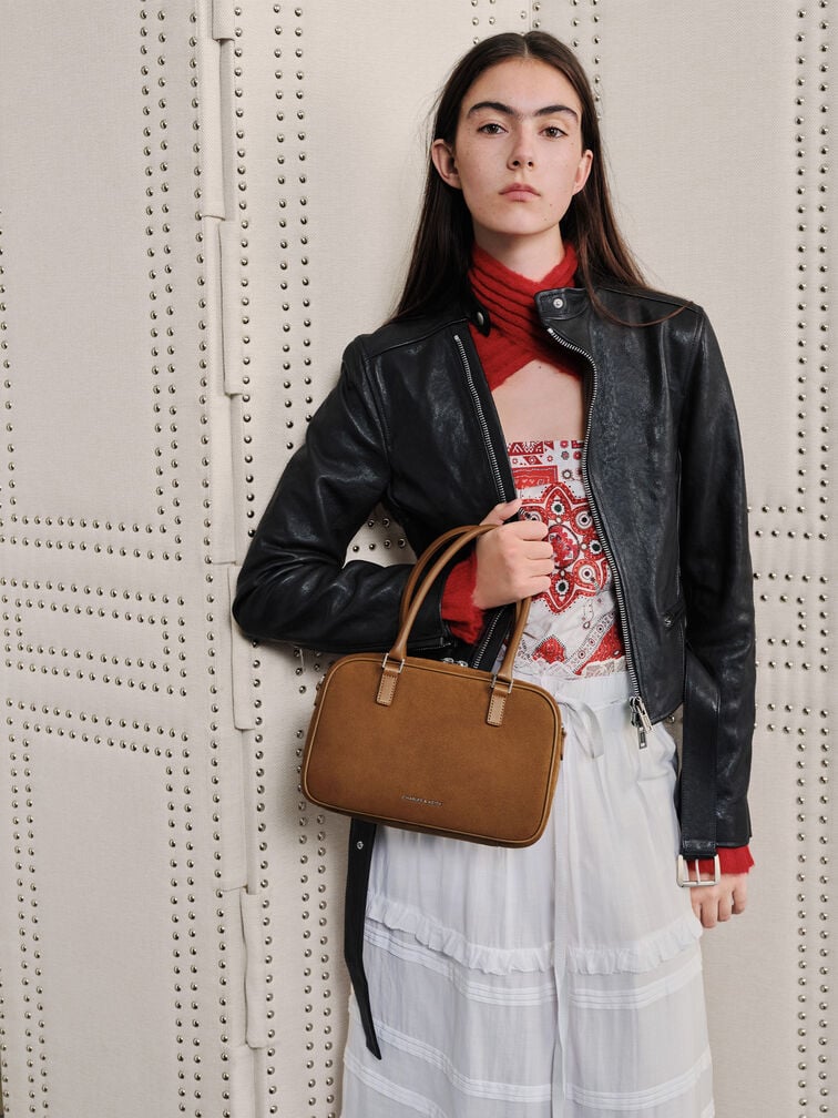 Sianna Recycled Suede Bowling Bag, Sienna Brown, hi-res