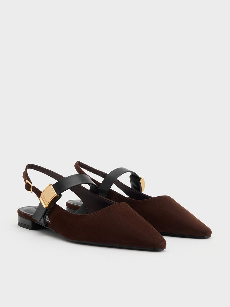 Yvette Faux Suede Pointed-Toe Mary Jane Flats, Dark Brown, hi-res