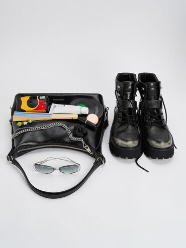 Atwood Chain Hobo Bag, Noir, hi-res