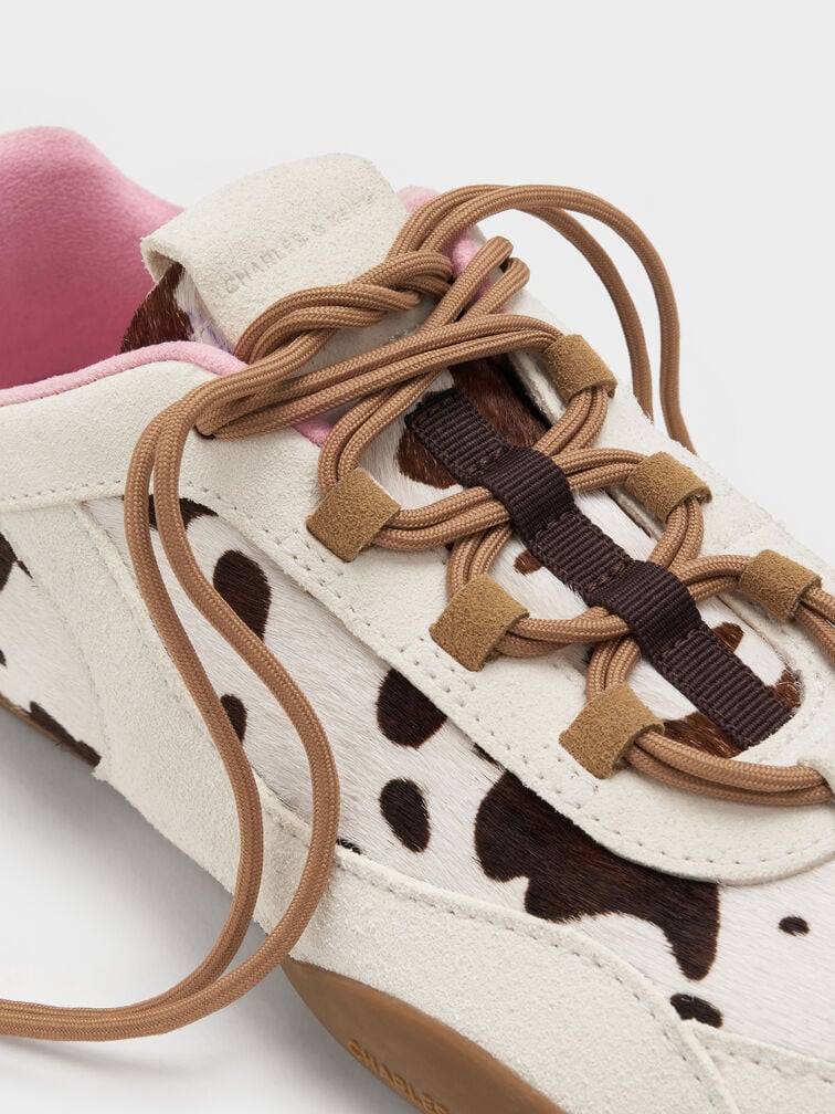 Calf Hair & Suede Cow-Print Top-Flap Sneakers, Multi, hi-res