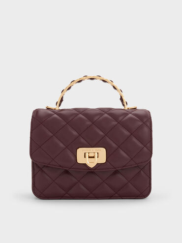 Cressida Quilted Top Handle Bag, Wineberry Red, hi-res
