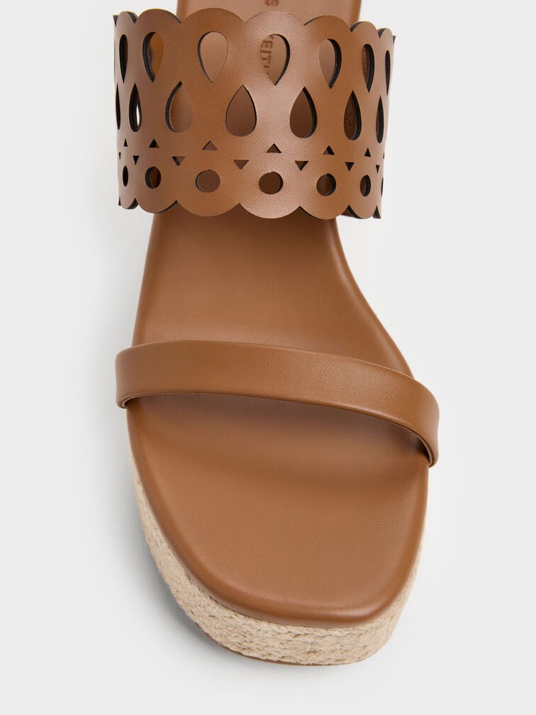 Cut-Out Espadrille Wedges, Cognac, hi-res