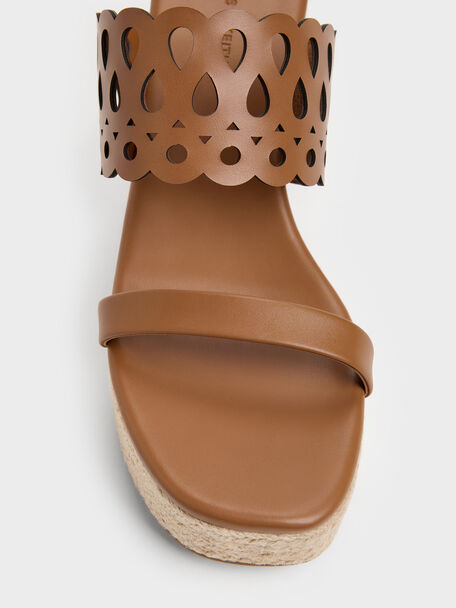 Cut-Out Espadrille Wedges, Cognac, hi-res