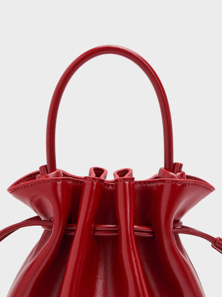 Sammie Horse-Motif Drawstring Bucket Bag, Tomato Red, hi-res